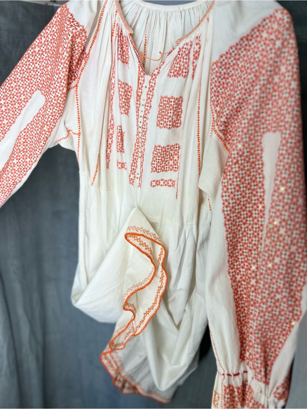 Ie Authentic Romanian blouse  Olt Embroidered Long Sleeve Maxi Dress
